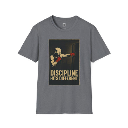 Motivational Unisex Softstyle T-Shirt - 'Discipline Hits Different' - with a Jab