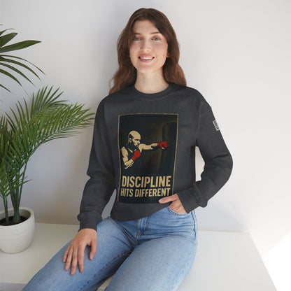Motivational Sweatshirt - Discipline Hits Different - Unisex Crewneck - Fitness Gift - Workout Apparel - Casual Sport Style - Gym Wear