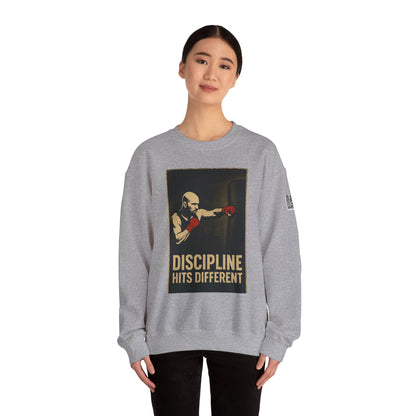 Motivational Sweatshirt - Discipline Hits Different - Unisex Crewneck - Fitness Gift - Workout Apparel - Casual Sport Style - Gym Wear