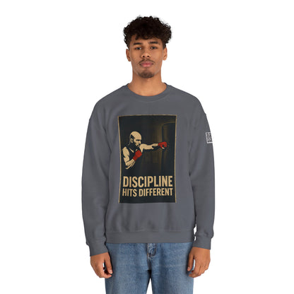 Motivational Sweatshirt - Discipline Hits Different - Unisex Crewneck - Fitness Gift - Workout Apparel - Casual Sport Style - Gym Wear