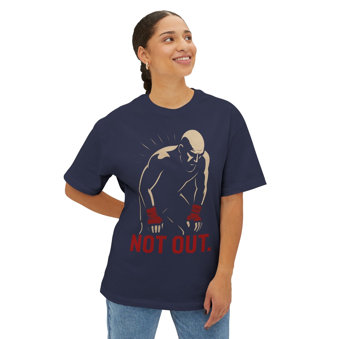 Not Out - Motivational Oversized Tee - Unisex Boxy T-Shirt, Gym Apparel, Fight Wear, Workout Clothing, Inspirational Gift